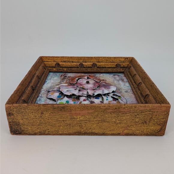 Original Art Mixed Media Clown Enamel Metal on Ceramic Tile Framed VTG Abstract - Picture 6 of 11